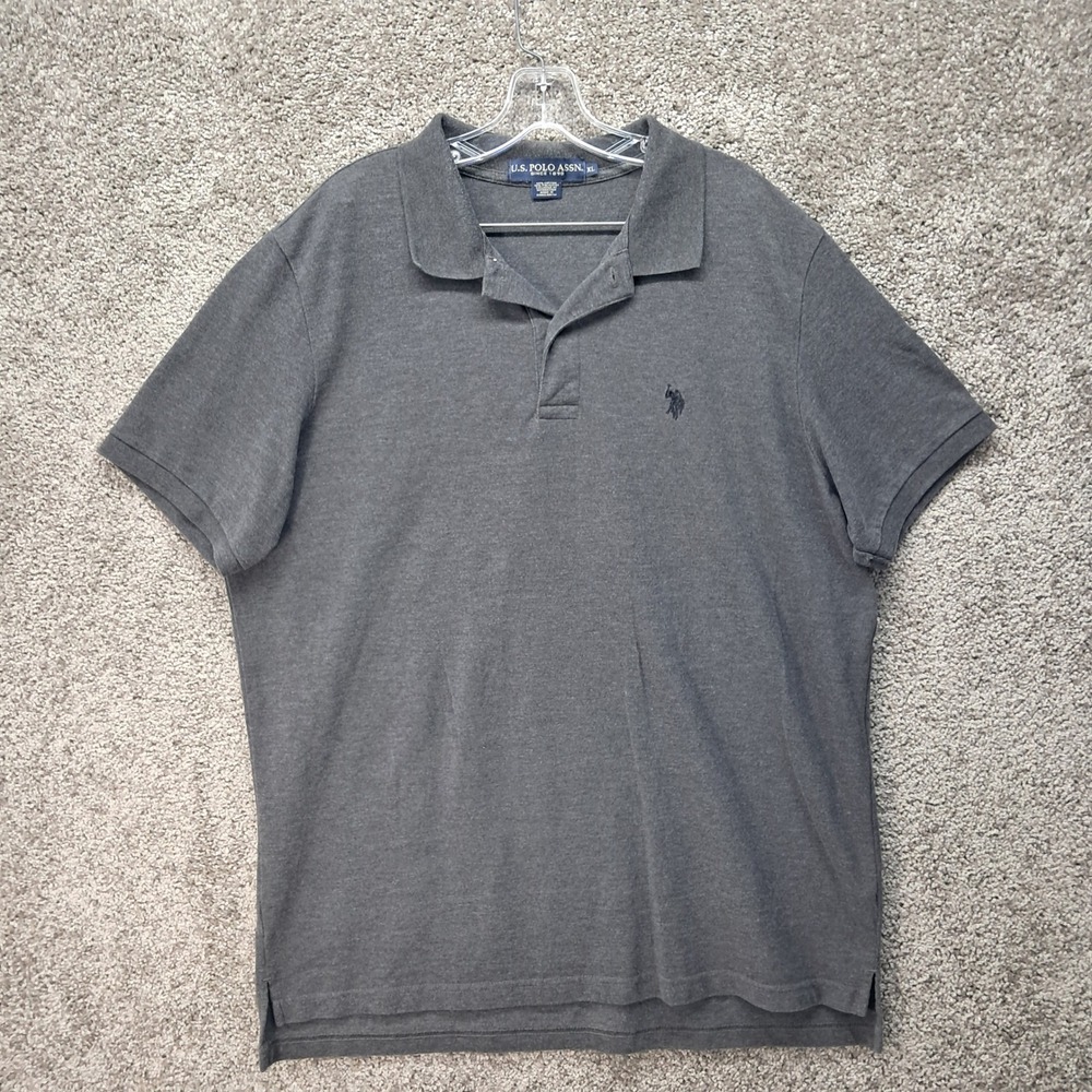US Polo Assn Mens XL Charcoal Gray Heather Short Sleeve Pique Polo Shirt Logo
